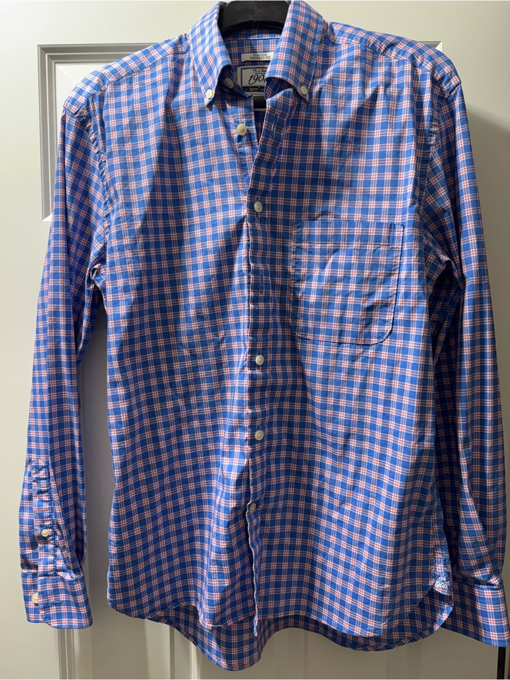 Men's Blue and Pink Plaid Button-Down Shirt